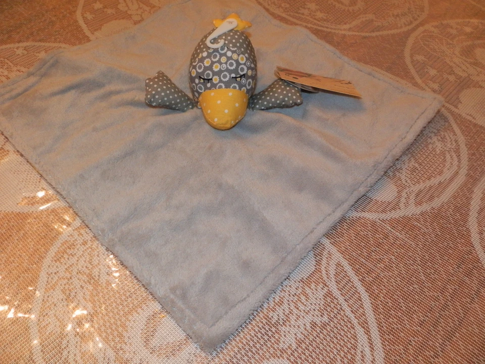TREND LAB SECURITY BLANKET GRAY DUCK HELLO SUNSHINE CHICKEN NEW YELLOW POLKA DOT - Image 2 of 3