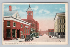 Postcard North Main St Orange Mass MA Old Cars People Street View 1900s