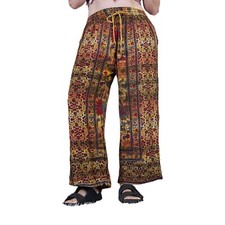 Vintage Womens Pullon Palazzo Pants India Cotton Drawstring Waist Pockets