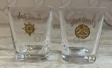 Jack Daniels 1954 Gold Medal Shot Glasses Pair Bar Ware Lead Crystal Belgium