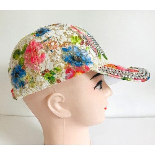 Baseballmütze New York Damen mit Blumenmuster glänzend glitzernd - blau + rosa - Bild 4 von 6