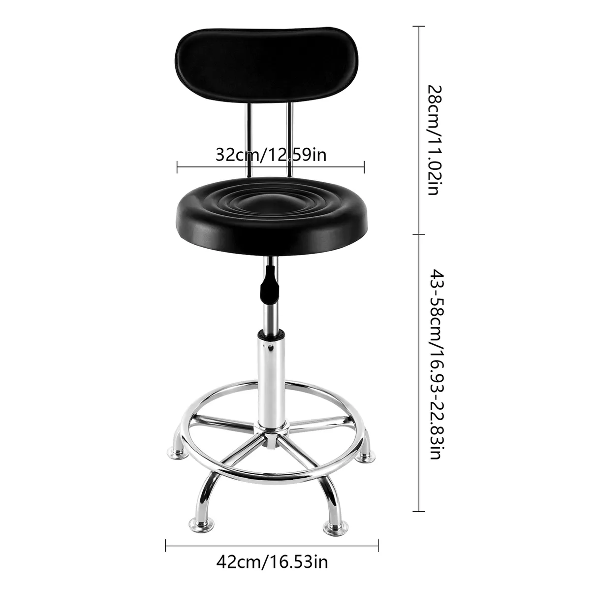 Adjustable Shop Stool with Backrest, Black