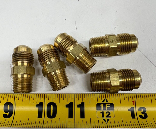 Lot of 5) Parker Brass Connector Adapters 1/2" 45° Flare x 3/8" Male NPT 48F-8-6