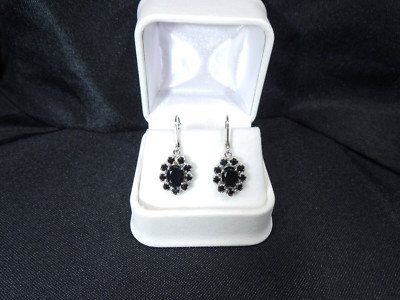 4.44 ct Natural Black Onyx Solid Sterling Silver Flower Lever-back Earrings