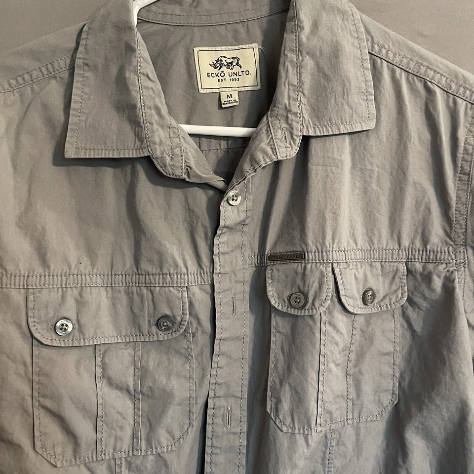 Camisa de vestir Ecko Unlimited gris manga larga para hombre talla mediana logotipo Foto 2 de 4