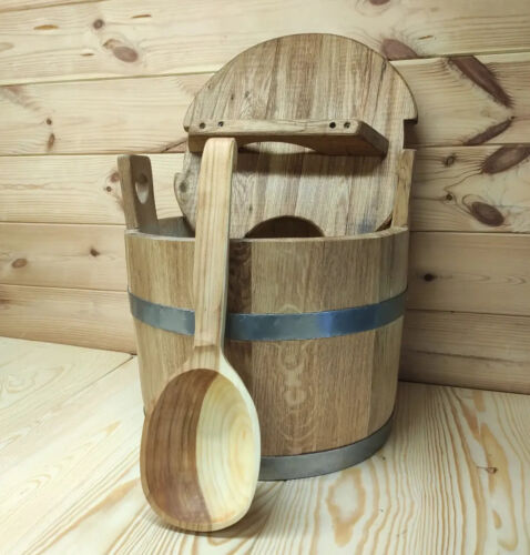 Sauna set, steamer for brooms 25 liters and ladle made of cherry wood