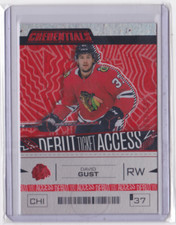 2023-24 UD CREDENTIALS DEBUT TICKET ACCESS RED SP/349 DAVID GUST #115 BLACKHAWKS