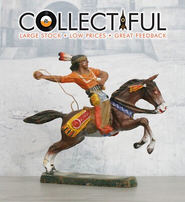 ELASTOLIN - NATIVE INDIAN WARRIOR ON HORSE WITH ROPE *RARE* FIGURE- GERMANY 