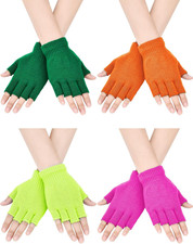 4 Pairs Fingerless Gloves Half Finger Mittens Winter Solid Color Typing Knitted