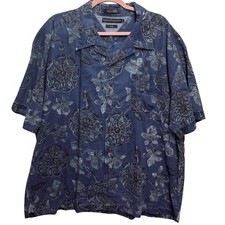 Tommy Hilfiger Button Down Shirt Mens XXL Indigo Blue Floral Print Relaxed Fit