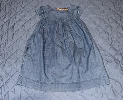 Mini Boden Girls Blue Denim/Lined A-Line Dress 5-6Y Ruffle Sleeve