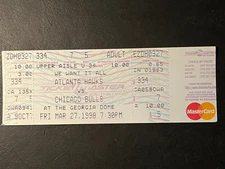 FULL TICKET ATLANTA HAWKS vs CHICAGO BULLS  MARCH 27, 1998  MICHAEL JORDAN/BULLS