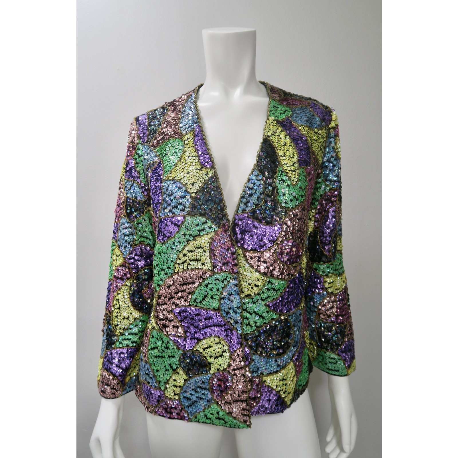 Vintage Laura's Patchwork Sequin Jacket Size Medi… - image 1