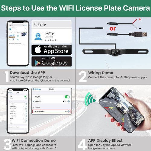 WiFi Car Wireless Backup Camera, 5G 720P HD Car License Plate Rear/Front View... - Picture 6 of 8