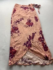 BAND OF GYPSIES Wrap Maxi Skirt Womens Size XS Orange Floral Tie Side Bohemian
