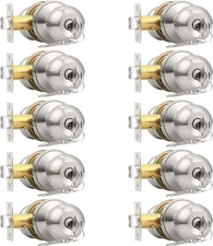 Probrico 10 Pack Keyed Alike Entry Knobs with Keys, 10 Pack, Brushed Nickel 