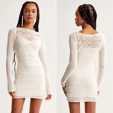 NEW Abercrombie & Fitch XL Cream Crochet Lace Long Sleeve Mini Sweater Dress
