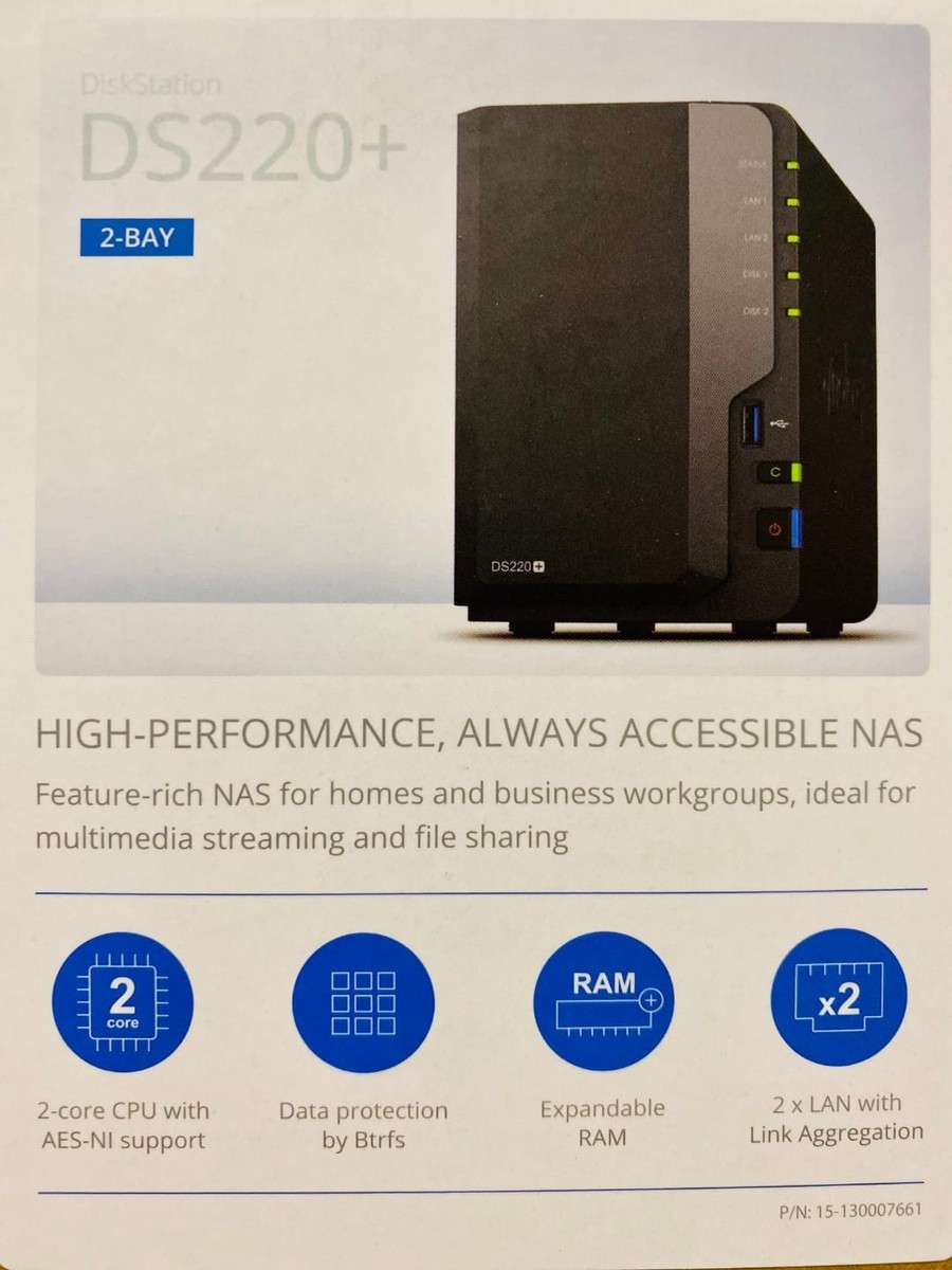 Synology DiskStation DS220+ 2 Bay NAS (Network Attached Synology DiskStation DS220+ 2 Bay NAS (Network Attached