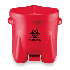 Biohazard Step On Waste Can, 10 Gallon Capacity, Polyethylene, Red, 18 in Width