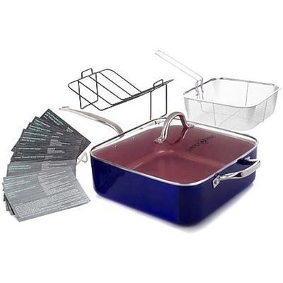 Simply Ming 7.5qt Jumbo Pan with Fryer Basket and Free Roast Rack BLUE