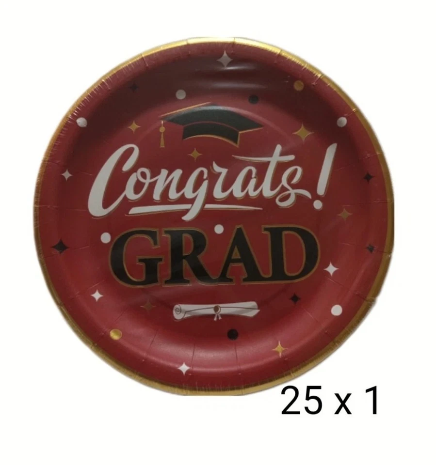 175 Pcs Red, Gold & Black Graduation  Dinnerware Set, 25 each Graduation Plates  - Image 2 of 2