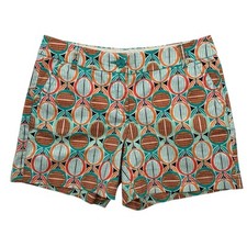Crown Ivy Multicolor Geometric Chino Shorts Flat Front Sz 4 Cotton Stretch