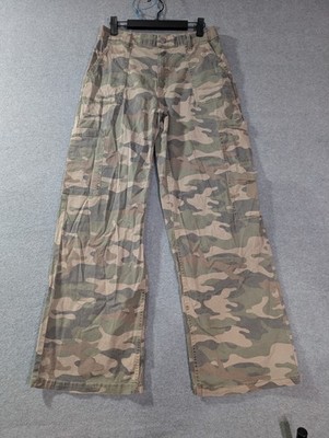 No Boundaries Camo Pants Women s M 8-10 Cargo Wide Leg Army Y2K Streetwear