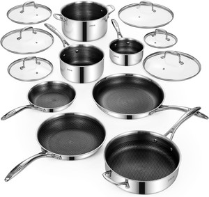 Deluxe 13 Pièces de cuisine en acier inoxydable antiadhésif en céramique hybride Set-5 Morceau de friture