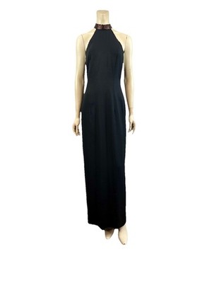 Vintage Cire A Division Of Landa Women's Maxi Black/Beaded Halter Dress, Small