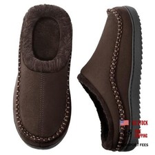 Mens Slippers Indoor Outdoor Memory Foam Warm Fuzzy Fluffy Comfy 10 Dark Brown