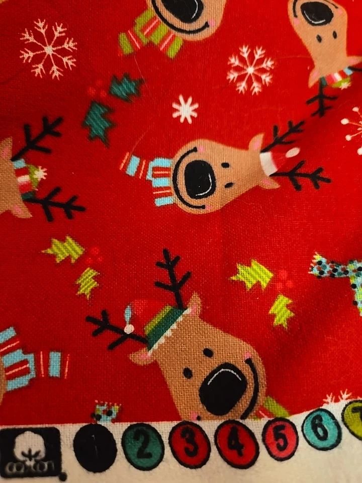 Santa Reindeer Joann Snuggle Flannel Fabric  By The 1/2 Yard Red Snowflakes New - Image 3 of 4