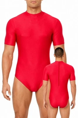 Herren Body Rücken-RV kurze Ärmel Elasthan stretch shiny glänzend Fitnessanzug - Bild 1 von 4