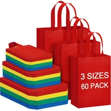60 Pack Reusable Multicolor Tote Bag Bulk with Handle, 3 Size 9.8x13.8  11.8x...