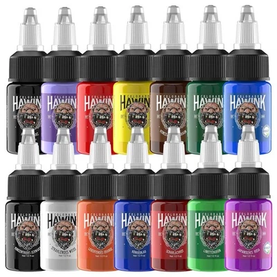 HAWINK Tattoo Farbe Set 14 Farben 15ml