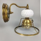 Vintage Brass Wall Sconce Oil Lamp Style Hobnail Milk Glass Key Switch Light