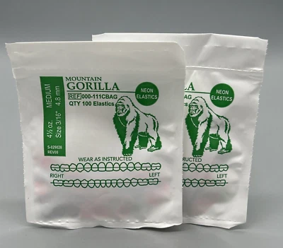 2 Neon Mountain Gorilla American Orthodontics Dental Elastics Bands