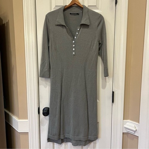 Peruvian Connection 100% Pima Cotton Grey 3/4 Sleeve Collared Maxi Polo Dress