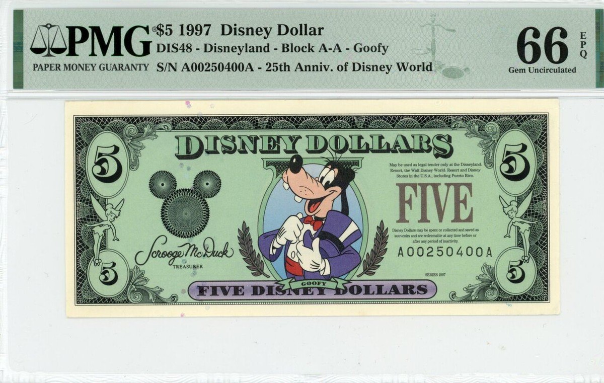 1997 $5 Disney Dollar Goofy PMG 66 EPQ (DIS48) | eBay
