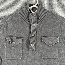 Banana Republic Sweater Mens Large Gray Long Sleeve Mock Neck 1/4 Button Up
