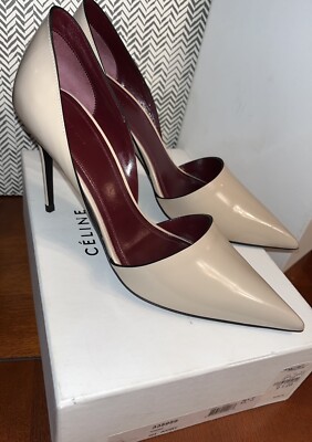 Celine Paris D'orsay Ivory Patent Leather Pointed Toe Pumps Size  US 9.5/EU 39.5