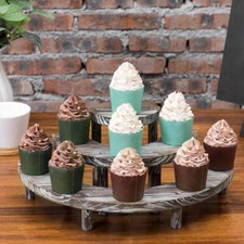 3 Tier Torched Wood Semicircle Cupcake Stand Display Risers, Cupcake Stand