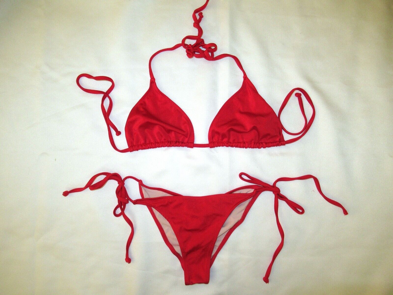 Doll & company bikini set size M Scrunch cheeky Bottom RED tie sides swimsuit