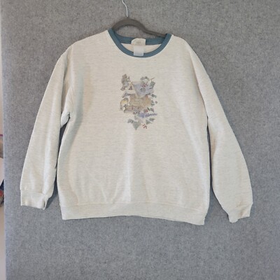 Northern Reflections Vtg Sweater Womens Large Gray Birds Graphic Print Crewneck 