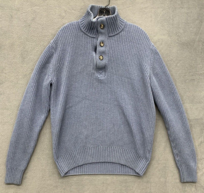 LOGG By H&M 1/4 Button Henley Sweater Mens Size XL Blue Ribbed Neck and Sleeves