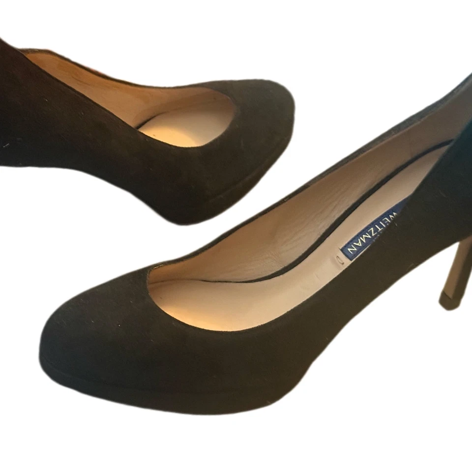 Stuart Weitzman Black Suede Almond Toe Pumps Heels Size 5.5 Beatrix NEW - Image 3 of 4
