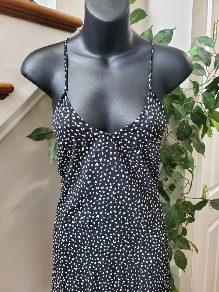 Maxi Vestido Para Mujer Old Azul Marino Negro Blanco 100% Rayón Cuello Redondo Sin Mangas S Foto 3 de 4