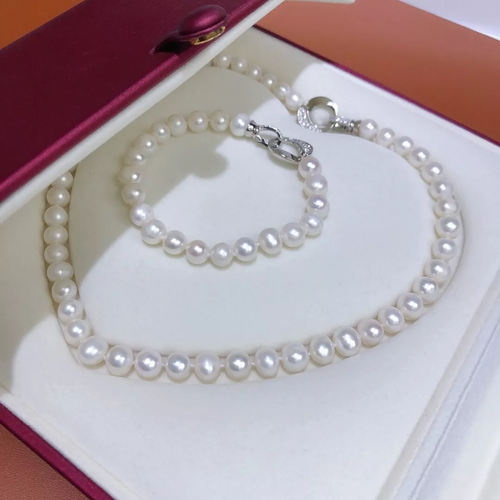 Collana Di Perle D'Acqua Dolce Coltivate Akoya – 20 Pollici – Perle Rosa Naturali 8-9 Mm – Regalo