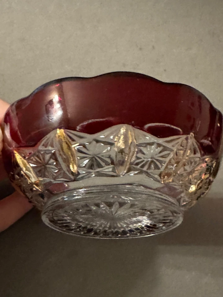 EAPG RUBY STAINED GOLD TRIM ANTIQUE GLASS TIDBIT BOWL CANDY NUT DISH ASHTRAY - Image 3 of 4