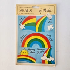 Vintage 80's RAINBOWS & Clouds Stickers With Messages by Paula Sealed Package