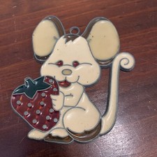Vtg STAINED GLASS Leaded Window Sun Catcher Mouse With Strawberry Ornament